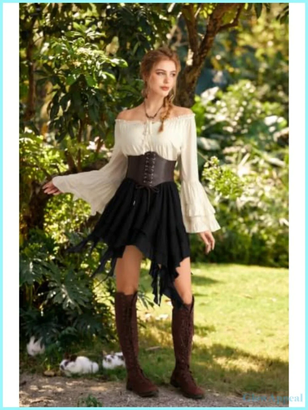 Women's Renaissance Boho Tiered Skort with Built-in Shorts, Elastic Waist,